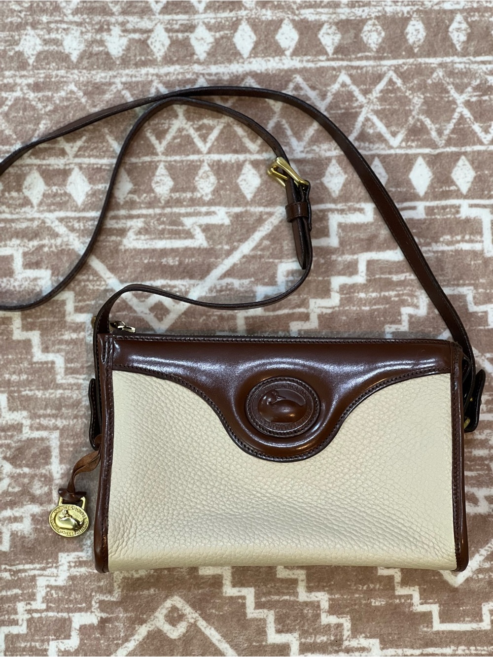 Vintage Dooney & Bourke Cream and Brown Leather Crossbody Bag